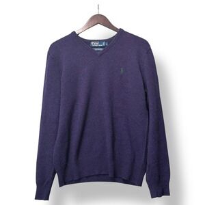 Polo Ralph Lauren Men Lambswool Purple V Neck Sweater L Knit Heritage Preppy